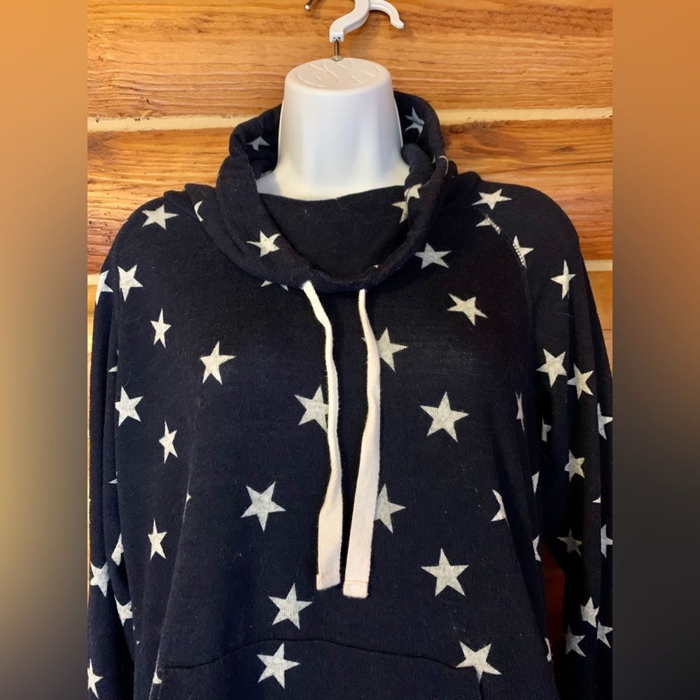 Ultra Flirt Navy Blue Fleece Pullover Hoodie with White Stars Patriot Medium - Picture 2 of 4